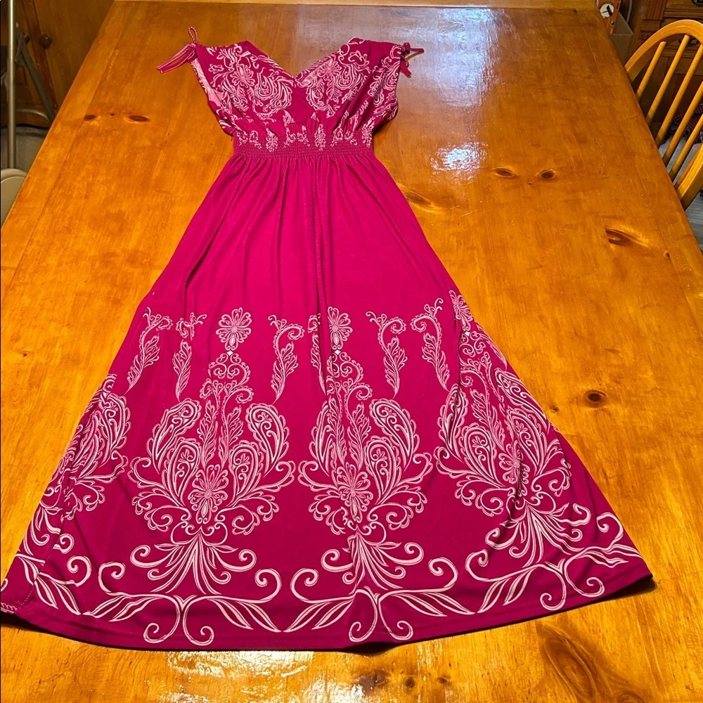 Jon & Anna Magenta Abstract Paisley Floral Print Smocked Maxi Dress Boho Summer - Picture 5 of 8